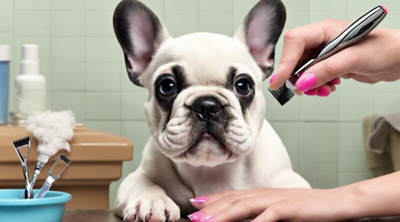 grooming french bulldog puppy